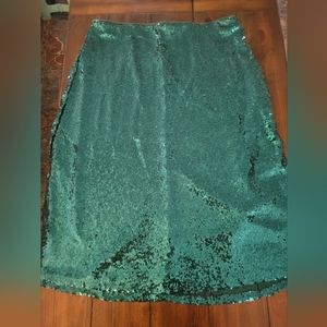 NwT Dark Green Sequin A-line Skirt with Side Slits